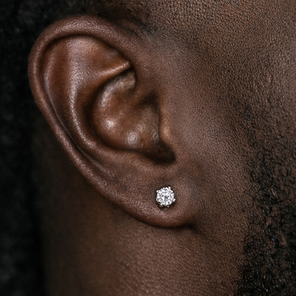 GLD 3mm Pave Round Stud Earrings White Gold Plated - 14K Solid Gold Posts - Iced